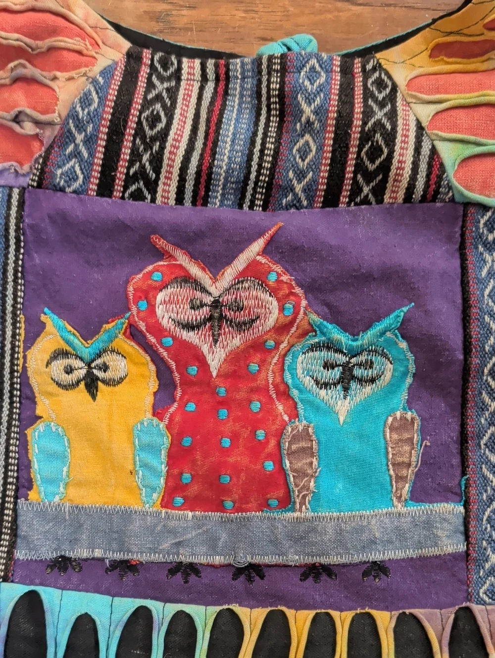 Rising International Colorful Owl Patchwork Hippie Hobo Shoulder Bag Multicolor